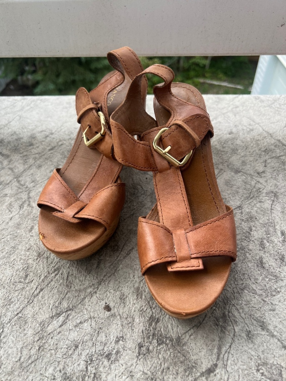 Franco Sarto Chaz Leather Brown Wedge Sandals Size 9 M